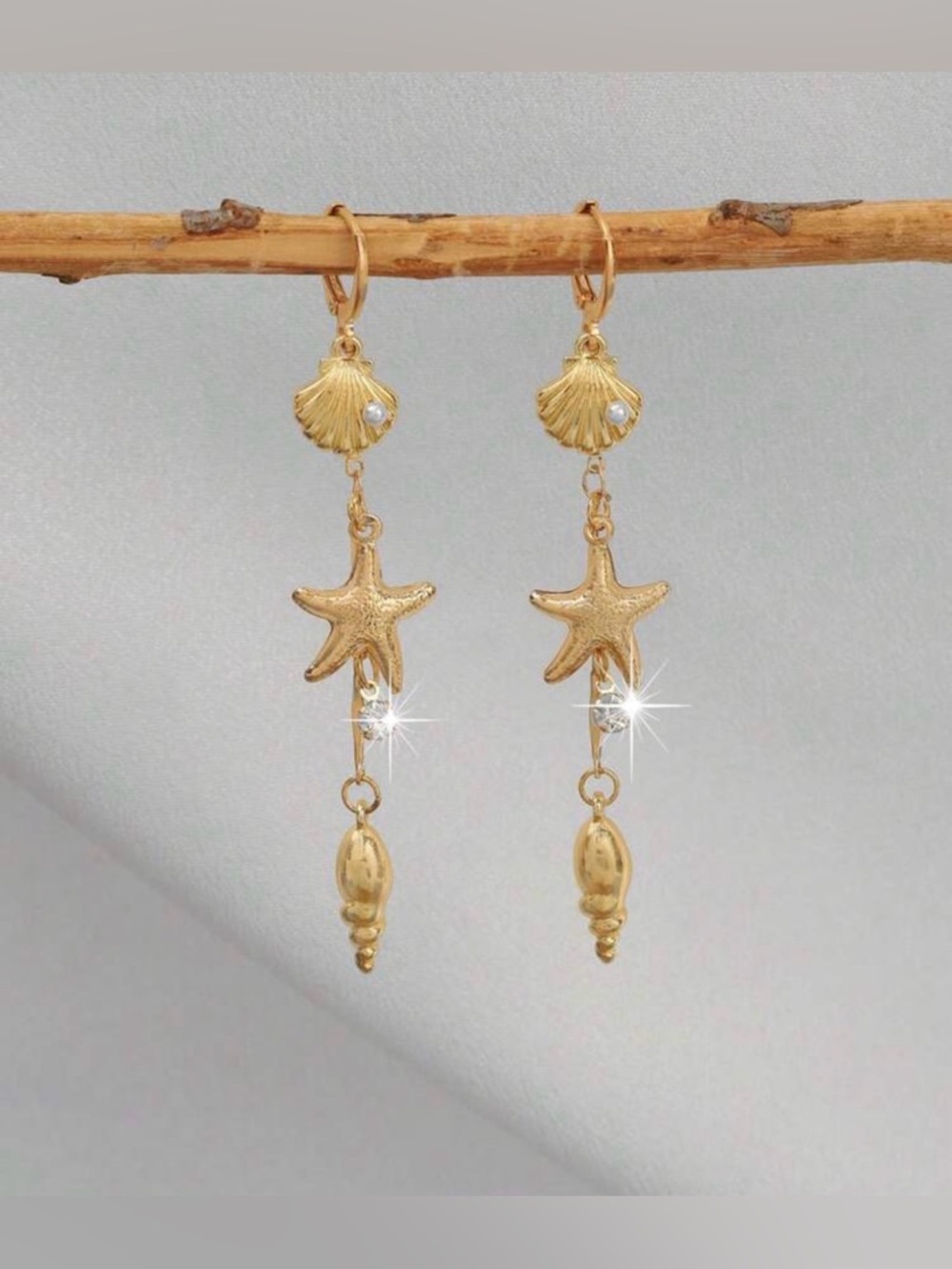 Gold Sea Charm Drop hoop M749